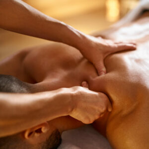 Close-up of a man getting  massage